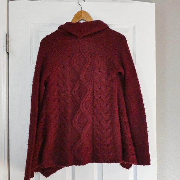 FREE PEOPLE Anthropologie Sweater Burgundy Cable Knit Wool Blend Cardigan - Picture 5 of 6